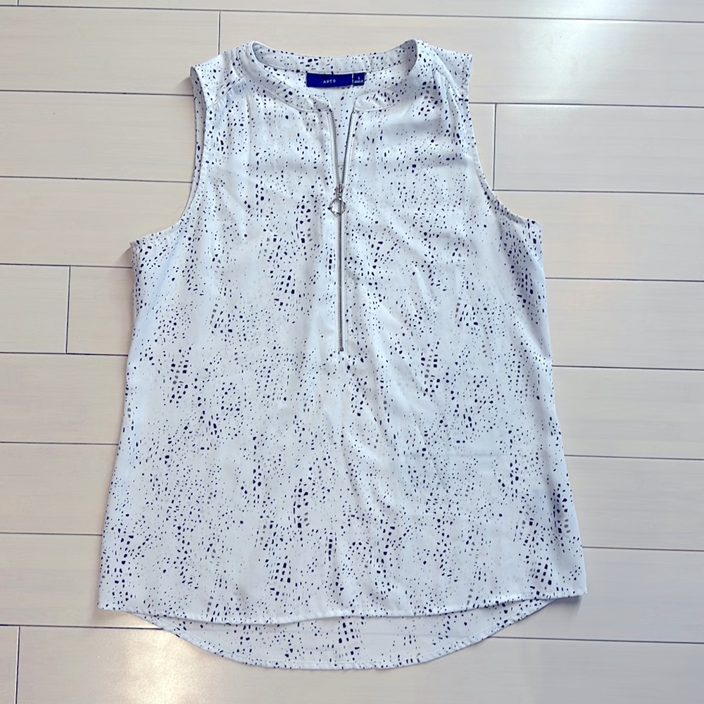Womens Apt. 9 Half-Zip Speckle White Pink & Black Sleeveless Blouse Size Small